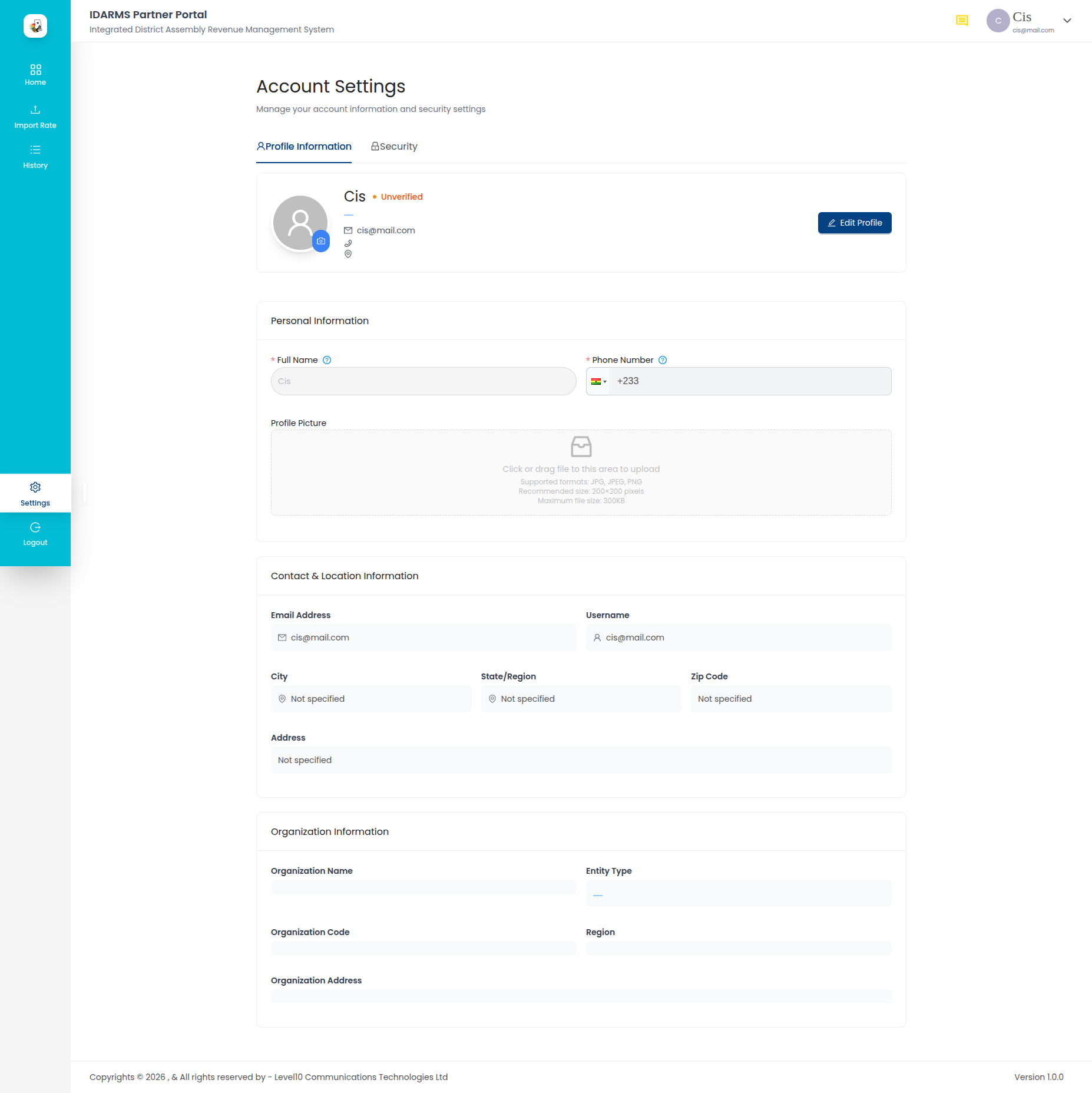 Profile Settings